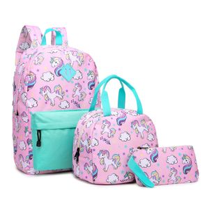 3er Set Büchertaschen, Einhorn Rucksack, Kinder Mädchen Schulrucksack Schulrucksäcke für Mädchen Schultasche mit  Lunch Bag Stifttasche
