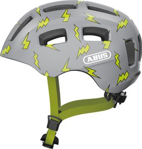 ABUS Fahrradhelm Youn-I 2.0 - mit Licht für Kinder, Jugendliche und junge Erwachsene - für Mädels und Jungs - Grau mit Blitz-Muster, Größe S