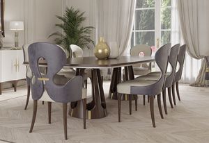 Casa Padrino Luxus Art Deco Esszimmer Set Grau / Lila / Braun / Gold - 1 Luxus Art Deco Esstisch & 8 Luxus Art Deco Esszimmerstühle - Art Deco Esszimmer Möbel - Luxus Qualität -  Italy