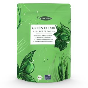 Green Elixir - Superfood Smoothie Drink Pulver 250g Packung - Enthält Vitamine & Mineralstoffe, ohne Zuckerzusatz -und vegan - u.a. mit Spirulina, Matcha, Gerstengras, Ashwagandha