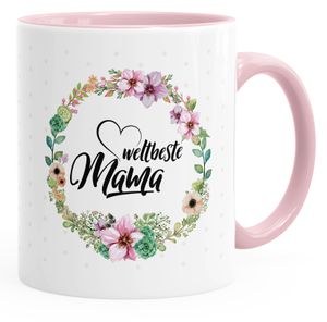 Geschenk-Tasse Weltbeste Mama Geschenk Mutter Muttertag Tasse Blumen Innenfarbe MoonWorks® rosa unisize