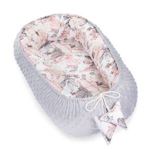 Warmes Nestchen Baby 90x50 cm - Kuschelnest Neugeborene Nestchen Winter / Herbst Kokon Babynest Wilde Rose Grau