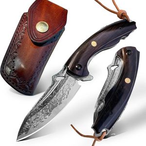 MASTERPIECE Washi Damast Jagd-Klappmesser-Dunkel braun KP26670