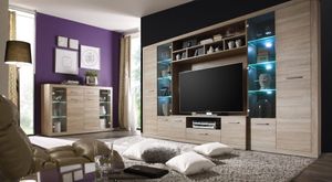High Wohnzimmer Komplettset inkl. Beleuchtung Eiche Sonoma