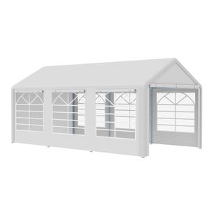 Outsunny Pavillon Partyzelt  3x6m Garten Festzelt Gartenpavillon mit 4 Seitenwänden Fenster Polyester+Metall Weiß