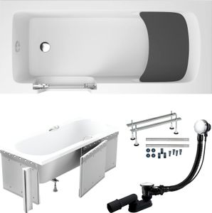 Badewanne Rechteck Set 6in1 170x75 Links mit Styropor, Seniorenbadewanne + Glastür und Holzsitz, Premium Ablaufgarnitur und Füßen | BADLAND VOVO Badewanne Rechteck Set 6in1 170x75 Links mit Styropor, Seniorenbadewanne + Glastür und Holzsitz, Premium Ablaufgarnitur und Füßen | BADLAND VOVO