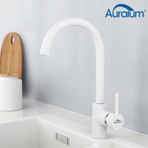 Hochdruck Weiß Küchenarmatur mit 360° Schwenkbereich Küchenwasserhahn, 2 Anschluss-Schlauch Mischbatterie