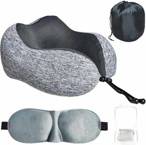 Reisekissen 3D Memory Foam, Kompaktes Set 25x14 cm, Schwarz-Grau