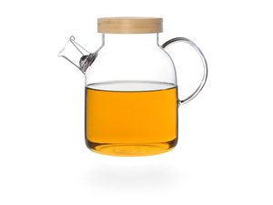 Kira Teekanne Glas / Glaskanne 1,6 liter mit Tüllensieb und Bambusdeckel, Borosilikatglas