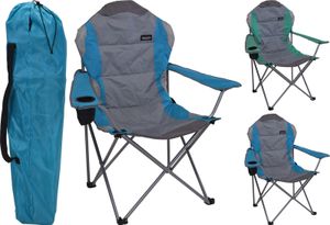 ECD Germany Campingstuhl faltbar, Grau-Türkis, Angelstuhl mit Getränkehalter & Tragetasche, Gartenstuhl klappbar, Übergroßer Klappstuhl mit Hochlehner