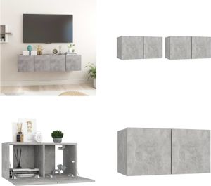 vidaXL TV Hängeschränke 2 Stk. Betongrau 60x30x30 cm - TV Schrank - TV Schränke - Fernsehmöbel - TV Möbel
