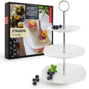 Moritz & Moritz Etagere 3-Stufig Eckig Weiß Porzellan Obstschale Obstkorb