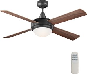 Wentylator sufitowy Wiltec Ø 122 cm z 4 łopatkami, wentylator z 3 prędkościami i lampą, wentylator z pilotem, timerem, trybem letnim i zimowym