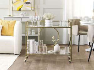 BELIANI Servierwagen Transparent und Gold Glas rechteckig mit Rollen Metallgestell glamourös moderne Ablagemöglichkeit für Küche Terrasse Wohnzimmmer