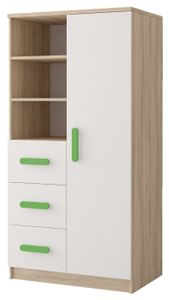 Regal Kinderregal Bücherregal 80cm Sonoma/Weiß mit grüne Griffe Jonas 05