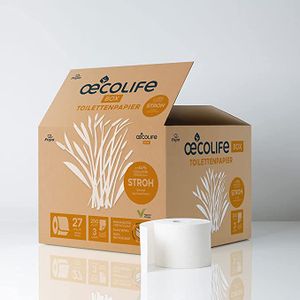oecolife Toilettenpapier Box STROH, Großpackung, 3-lagig, 27 Rollen, plastikfrei