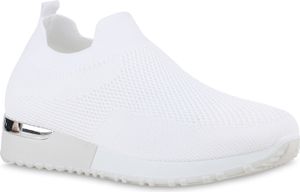 VAN HILL Damen Slip Ons Sportschuhe Sportliche Strick Profil-Sohle Schuhe 841645, Farbe: White, Größe: 39
