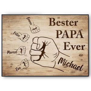 Bester Papa Geschenk personalisiert | Vater Geburtstag Papa Familienbild | Vatertag personalisiertes Geschenk Papa Kinder – DIN A3 + Rahmen schwarz / 4 Namen