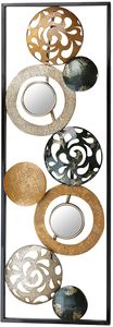 Kobolo Metall-Wandbild Wanddeko Metallbild - mit Ringen, Kreisen und Spiegeln - 90x31 cm