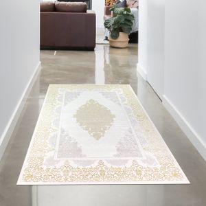 Teppich mit orientalischem Flair | | weiß gold grau Größe - 80 x 150 cm