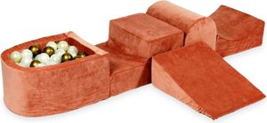 Schaumstoff-Spielset mit Hügel und Mikro-Bällepool – samtig weicher Canyon-Knetball mit Bällebad-Bällen 100 Stück / Altgold, Meerjungfraueneffekt, Hellgold
