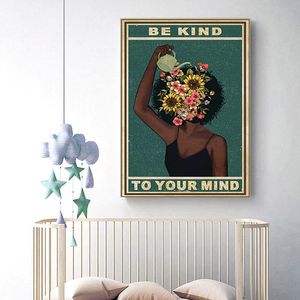 DIY Diamond Painting Mädchen Poster, 5D Diamant Malerei Kit, "Be Kind To Your Mind" für Kind, Erwachsener