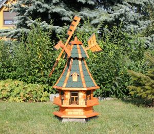 Dřevěný větrný mlýn s vikýři a solárním osvětlením zelený typ 4.1