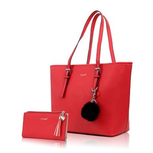 Mofut Handtasche Damen mit Geldbörse und Schlüsselanhänger, Groß Elegant Damen Handtasche, ​Geschenke für Frauen, Rot