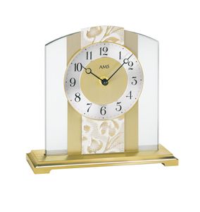 AMS 1123 Stolní hodiny quartzové analogové zlaté moderní ze skla s mosazí a imitací kůže