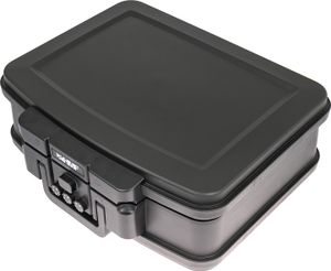 HMF 250437 Feuerfeste Wasserdichte Dokumentenkassette mit Zahlenschloss, DIN A4, 44,5 x 16,5 x 33 cm, Schwarz