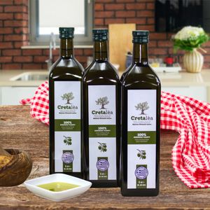 Olivenöl Extra Vergine aus Kreta, 3 x 1 Liter Flasche, Ernte 2021, MHD:09/23, Cretalea Extra Natives Olivenöl