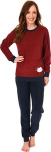 Damen Frottee Pyjama langarm Schlafanzug mit Bündchen und süsser Applikation - 201 13 565 ; rot , 36/38