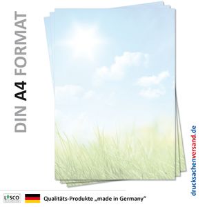 Motiv Briefpapier (Natur-5126, DIN A4, 100 Blatt) grüne Wiese Gras blauer sonniger Himmel mit Weißen Wolken Motivpapier