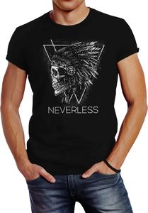 Herren T-Shirt Neverless Indianer Totenkopf Skull Slim Fit Neverless® schwarz L