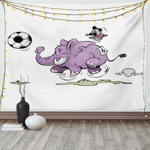 ABAKUHAUS Tier Wandteppich, Elefant, der Fußball spielt, Wohnzimmer Schlafzimmer Heim Seidiges Satin Wandteppich, 200 x 150 cm, Lila Weiß