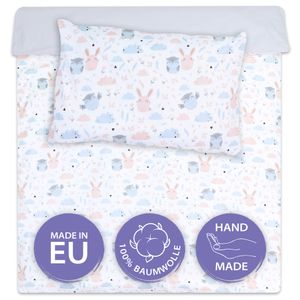 Baby Bettwäsche set 100 x 135 cm - Set Kinderbettwäsche Kissen 40x60 und Bettdecke Eulen mit Hellgrau