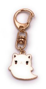 Onwomania Schlüsselanhänger Katze Gespenst weiß süss gold Anhänger Keychain