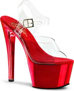 PLEASER USA SKY-308 High-Heel Plateau Sandalette Klar/Rot-Chrom