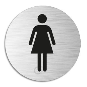 Schild - WC Damen | Türschild aus Aluminium | Edelstahloptik selbstklebend  selbstklebend  Ø 75 mm