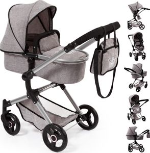Bayer Design 18410AA Kombi-Puppenwagen Neo Vario mit Tasche, wandelbar als Jogger, verstellbarer Griff, schwenkbare Vorderräder, jeans-grau