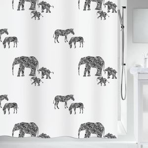 Spirella Anti-Schimmel Duschvorhang - Anti-Bakteriell, waschbar, wasserdicht, Polyester, „Serengeti“ 180x200cm Weiß Elefanten