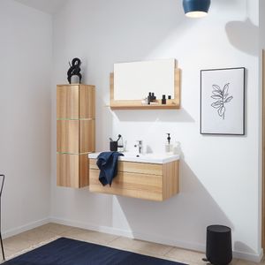 HOME DELUXE - Badmöbel WANGEROOGE BIG L - Holz (HB) Badezimmermöbel Waschbecken Unterschrank Spiegel