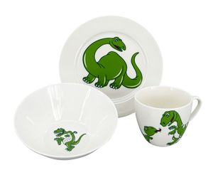 Detská jedálenská súprava Dino, 3 kusy - šálka, miska, tanier