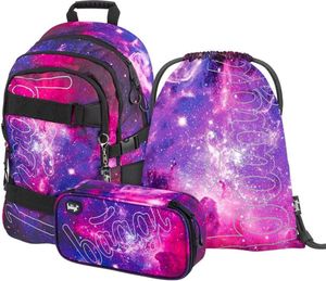 Baagl Schulrucksack Set Mädchen 3 Teilig, Schultasche ab 3. Klasse, Grundschule Ranzen mit Brustgurt, Ergonomischer Schulranzen (Skate Galaxy)