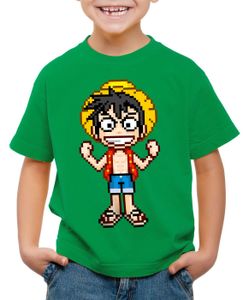 style3 Pixel Luffy T-Shirt für Kinder piece strohhut pirat one, Farbe:Grün, Größe:104