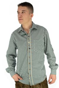 OS Trachten Herren Hemd Langarm Trachtenhemd mit Liegekragen Latee, Größe:45/46, Farbe:dunkelgrün