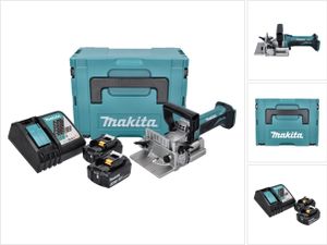 Makita DPJ 180 RFJ Akku Nutfräse 18 V 100 mm + 2x Akku 3,0 Ah + Ladegerät + Makpac