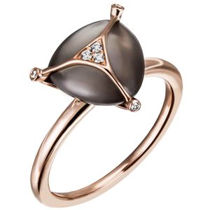 Ring grauen Mondstein-Cabochon 6 Diamant Brillanten 585 Gold Rotgold