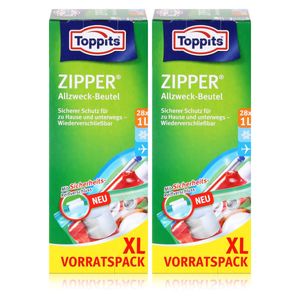 Toppits Zipper Allzweck-Beutel 20x15cm - Vorratspack XL 28x1 Liter (2er Pack)
