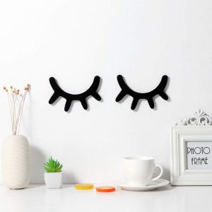 3D Wimpern Wandtattoo Holz Wimpern Wandaufkleber für Babyzimmer Kinderzimmer Deko Wanddekoration Wandtattoo Schlafende Augen Wand Aufkleber Wimpern Sleepy Eyes Wanddekoration (Schwarz)